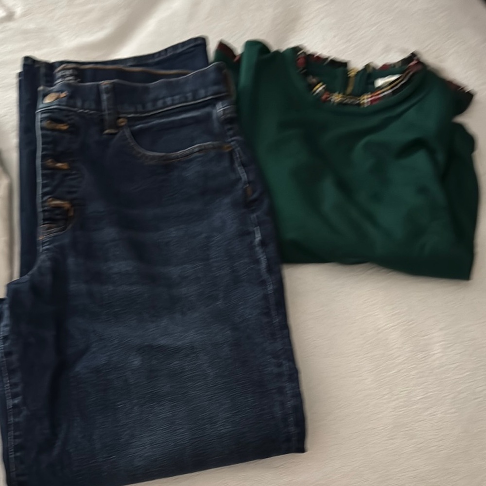 J. Crew bundle Dark Blue Jeans and Green Top
